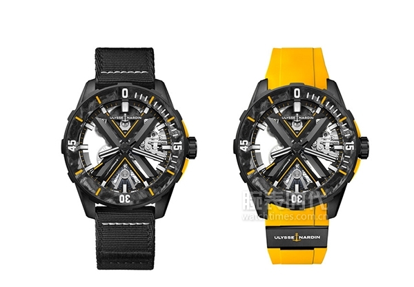 雅典表潜水系列产品DIVER X 镂空腕表劲黑款 至今最繁杂巧妙的镂空潜水腕表 以全新升级黑黄颜色注目重归